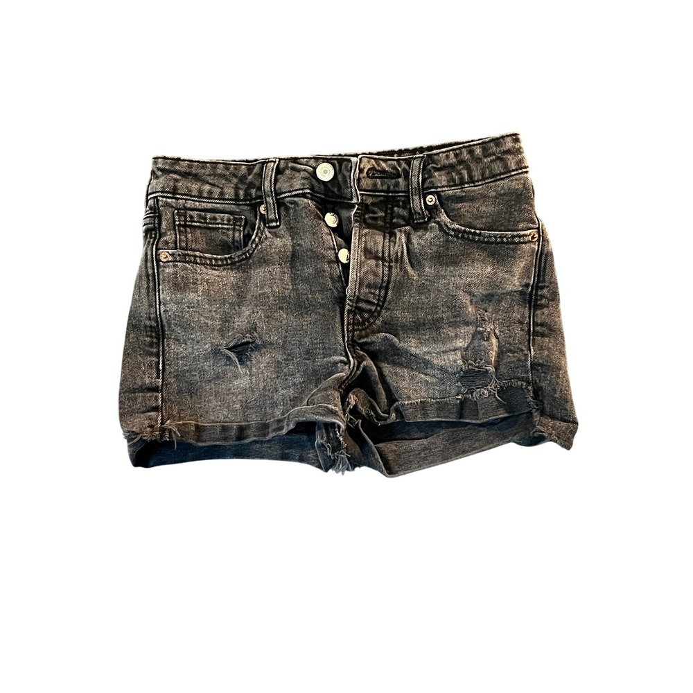 Old Navy Hot OG Short 3 Black Destructed Denim Cutoff Shorts Button Fly Size 0